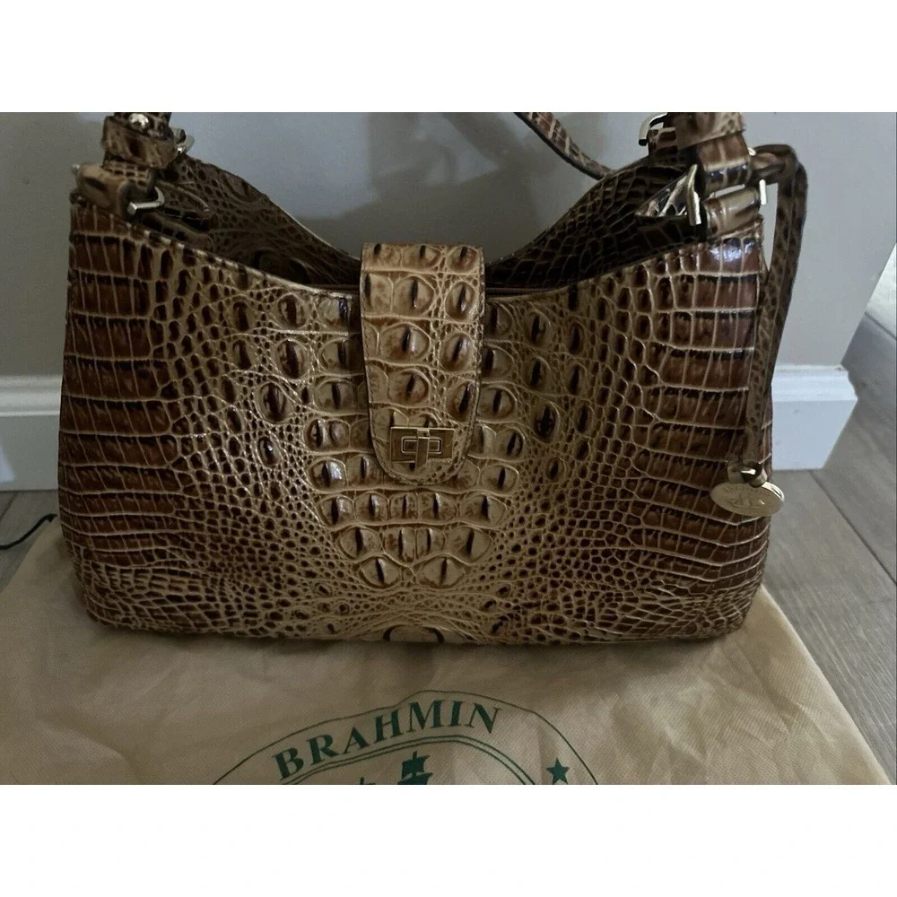 Brahmin Madelyn Toasted Almond Hobo‎ Shoulder Bag W/credit Card Wallet